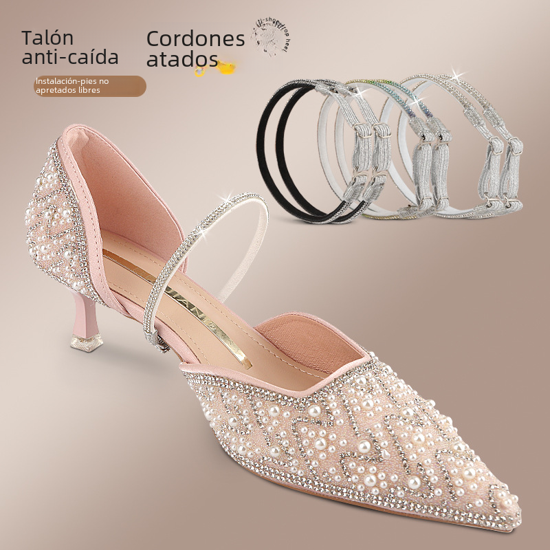 Zapatos de tacón alto anti-caída artefacto zapatos sin tacón anti-caída con diamante brillante elástico fijo cordón anti-caída talón Cordón de sujeción