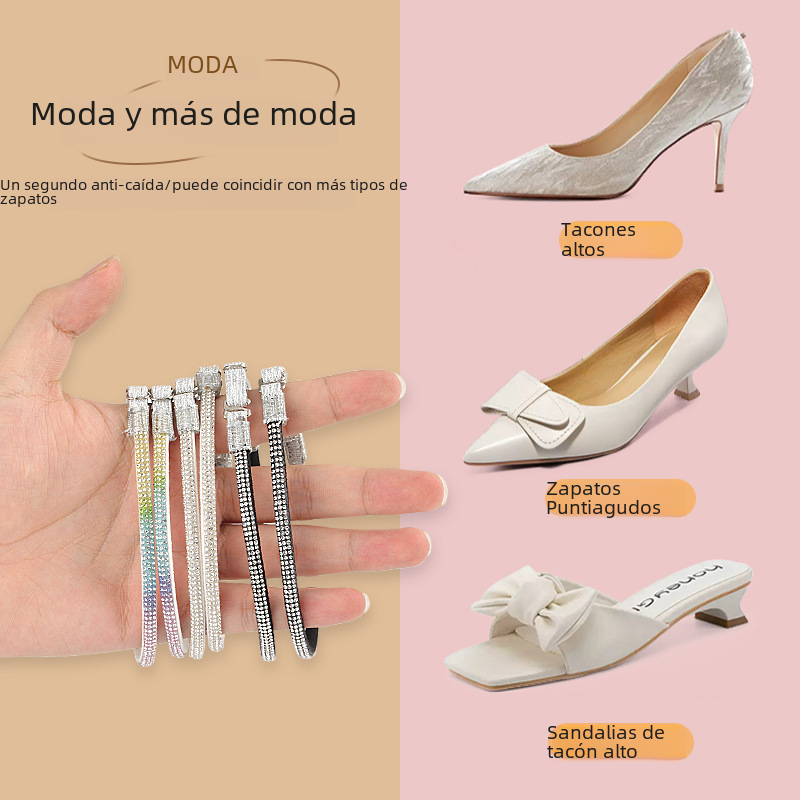 Zapatos de tacón alto anti-caída artefacto zapatos sin tacón anti-caída con diamante brillante elástico fijo cordón anti-caída talón Cordón de sujeción