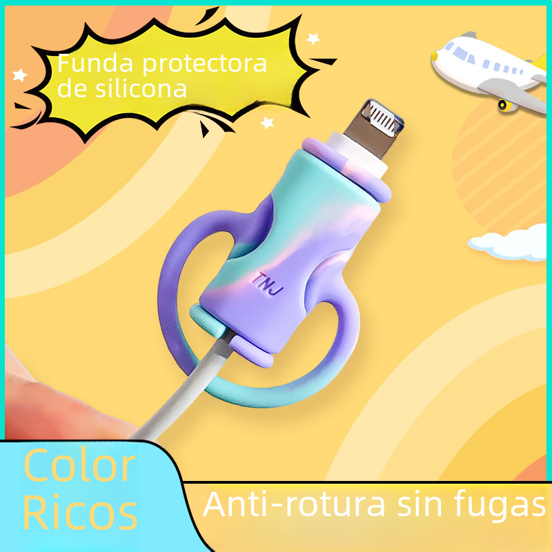 Cable de datos del teléfono móvil cubierta protectora silicona de dibujos animados dos en uno Cable de protección anti-fractura cubierta protectora de la cabeza del hilo de carga