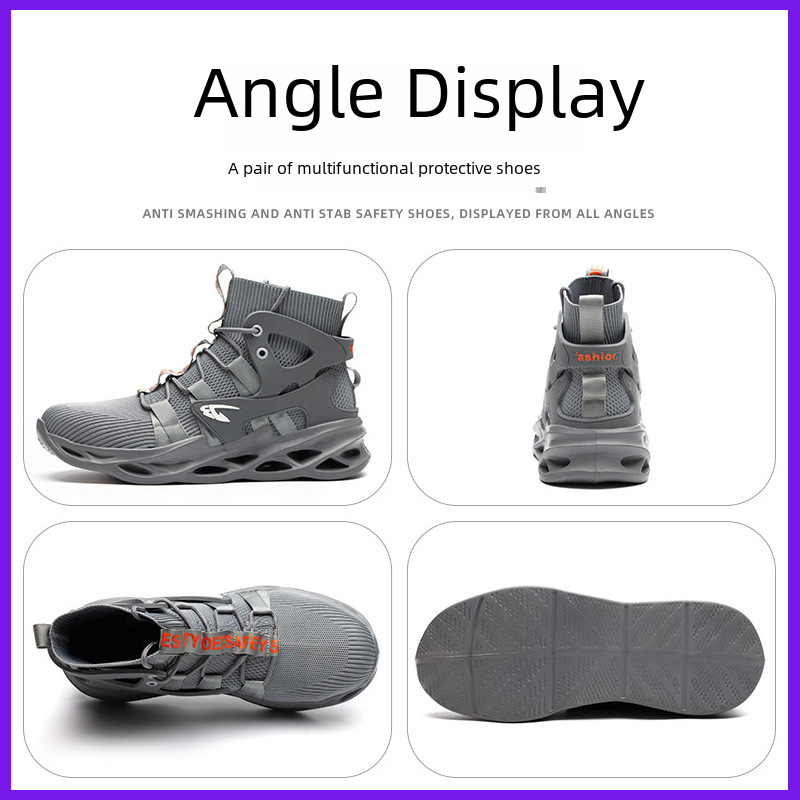 Cross-border high-top safety work shoes, flyknit lightweight work shoes, anti-puncture and anti-strike protective shoes, steel toe cap work shoes
