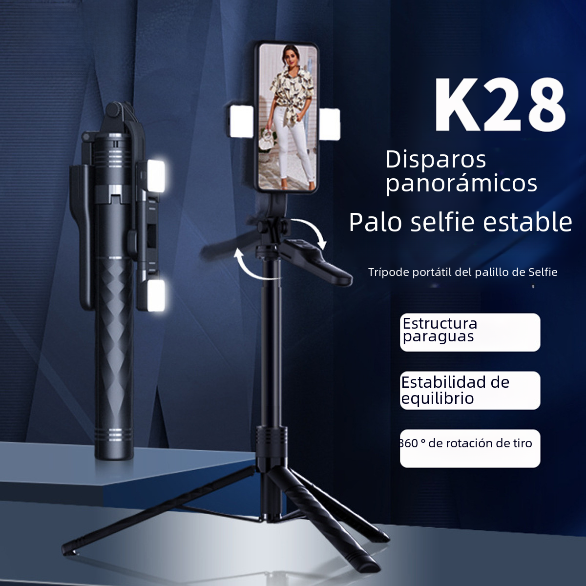 Palo de Selfie móvil K28 con Bluetooth, estabilizador de mano para fotografía al aire libre, trípode con soporte para transmisión en vivo, nuevo de fábrica