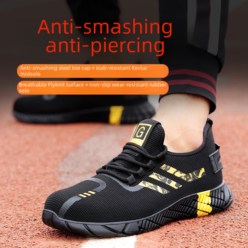 Safety shoes for summer men, steel toe, anti-puncture, wear-resistant, lightweight, breathable protective shoes for construction site work, cross-border