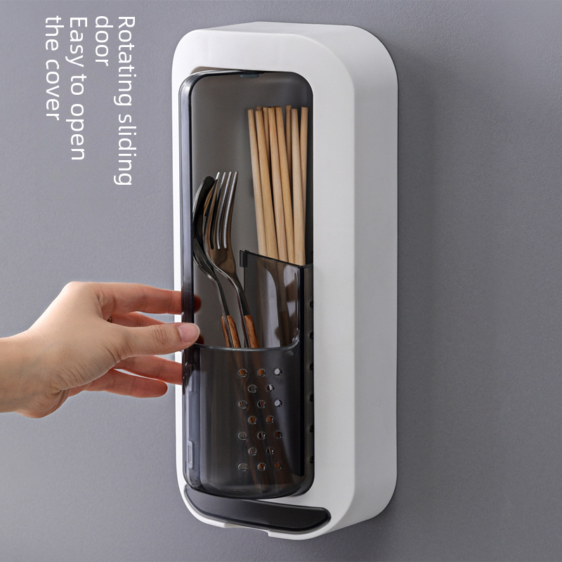 New Kitchen Utensil Storage, Rotating Chopstick Holder, Wall-Mounted Drainage Chopstick Rack, Screw-Free Wall-Hanging Utensil Organizer