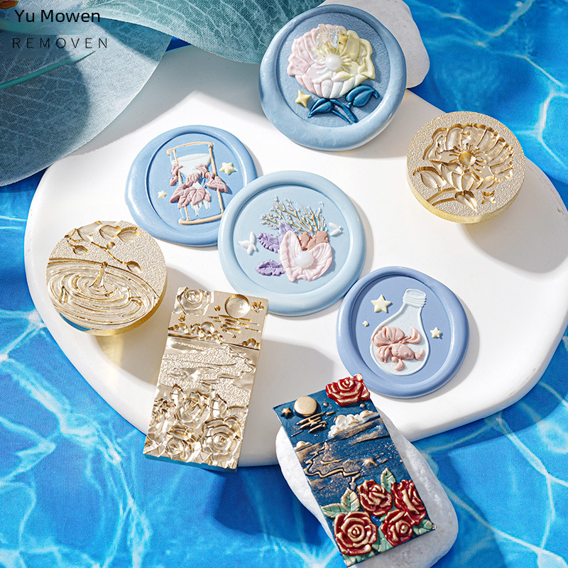 Yumowen original fire lacquer seal head embossed ocean series water story seal wax decorative seal gift