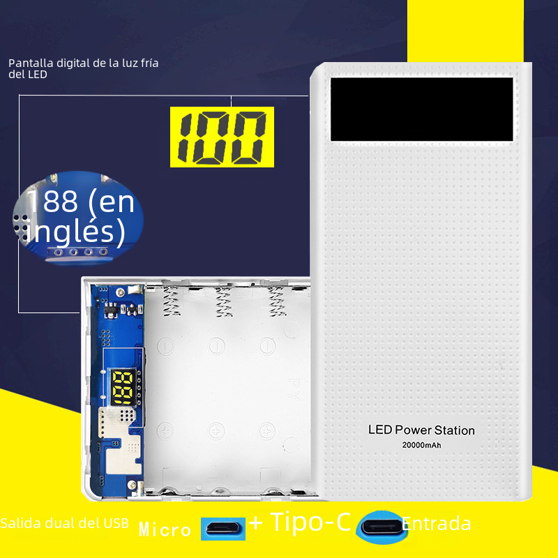 Pantalla digital pantalla 7-sección 18650 caja de batería de soldadura libre de energía kit de fuente de alimentación móvil tipo-C carga tesoro Shell kit