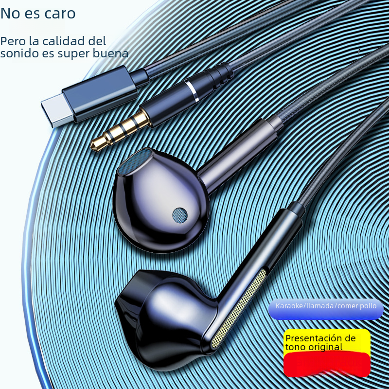 Teléfono móvil controlado por cable 3,5-cabeza auriculares de metal bajo reducción de ruido ordenador auriculares con cable en la oreja juego de karaoke auriculares