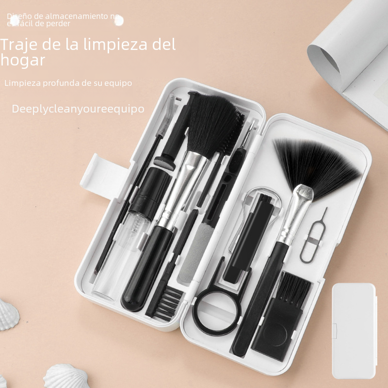 Nuevo Q6-Q10 transfronterizo multi-función de limpieza de auriculares pluma traje tableta teclado cepillo con spray limpiador