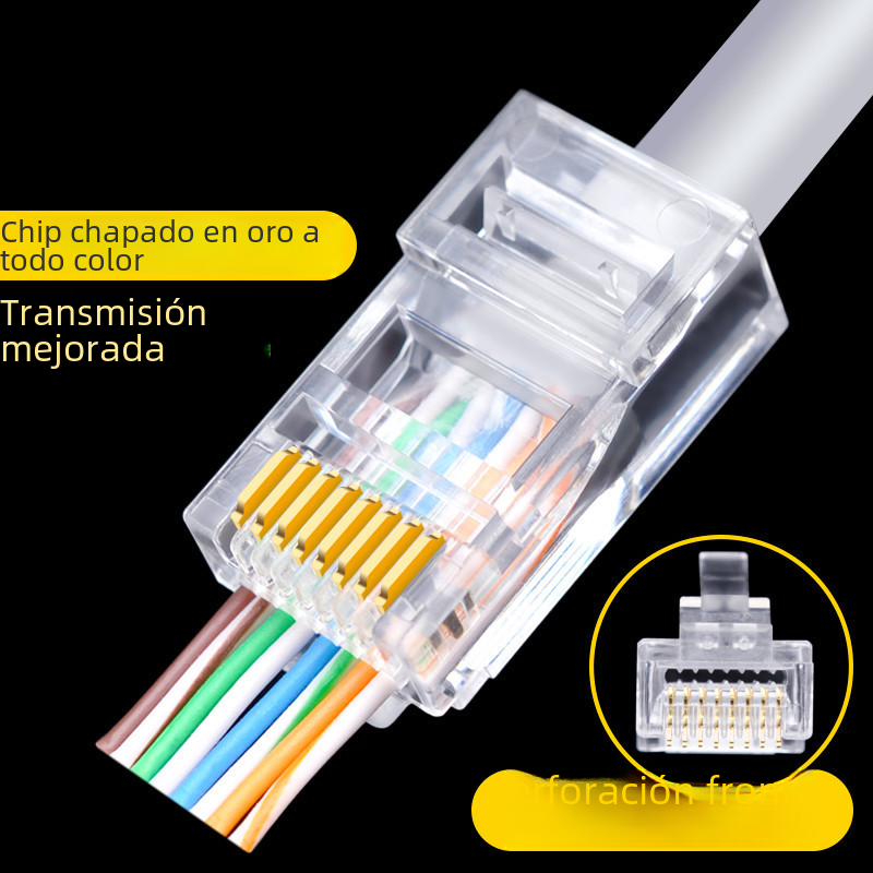 Ultra-cinco RJ45 a través del agujero 8P8C perforado CAT5 sin blindaje de cobre puro chapado en oro cabeza de cristal 100 unidades por caja