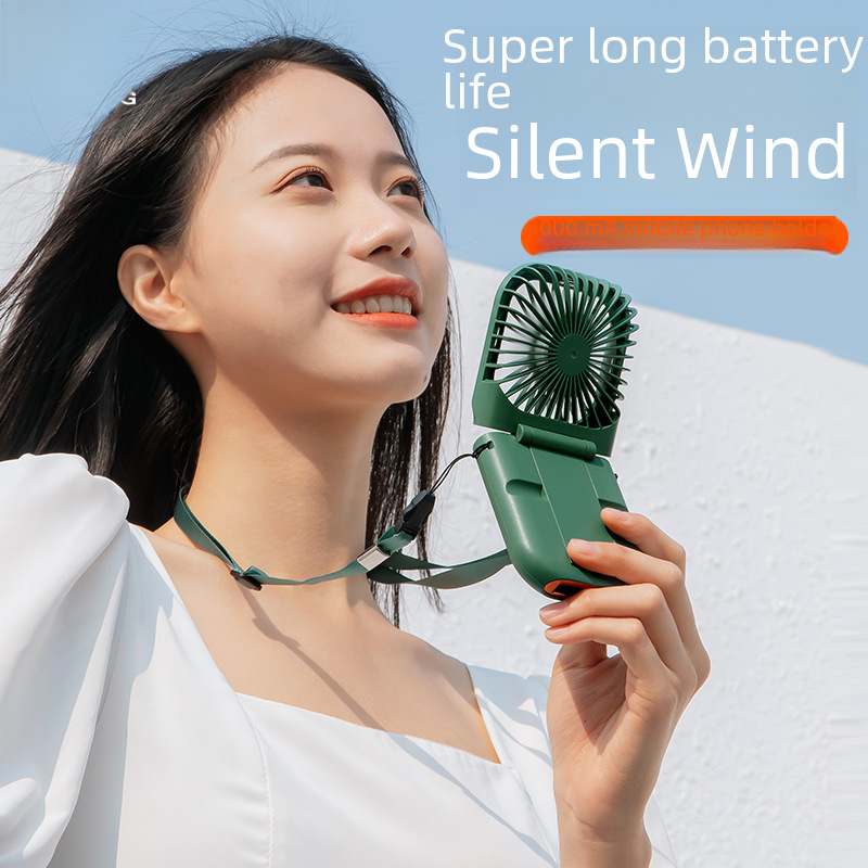 跨境新款手持風扇 迷你超薄摺疊便攜掛脖風扇USB充電掛脖風扇logo