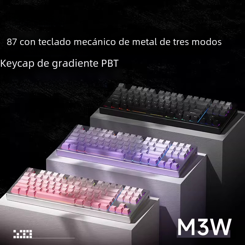 Magic geek M3W Teclado mecánico de tres modelos de Aluminio acabado Tuo 87 clave personalizado juego de enchufe caliente RGB color degradado