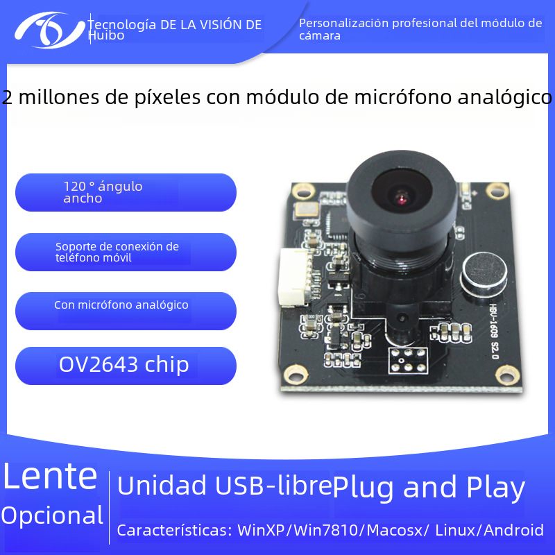 Linux sin disco 2 millones de píxeles MIC micrófono analógico 120 grados de ángulo ancho OV2643 módulo de la cámara