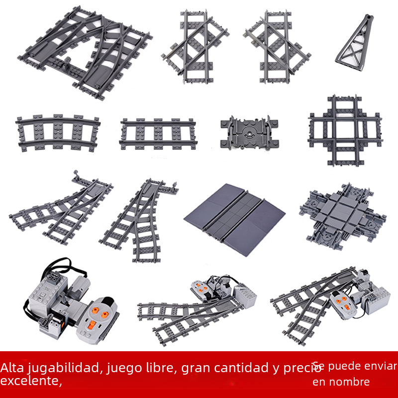 Tren de bloques de construcción, pista recta, horquilla curva, montaje de pista suave, piezas de juguete, accesorios para juegos educativos para niños