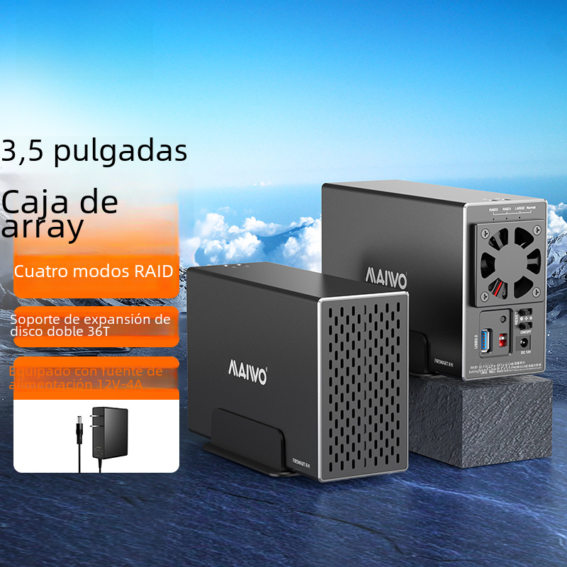 Caja de matriz de disco duro transfronterizo de 3,5 pulgadas mecánica de doble disco RAID caja externa usb3.0/tipo-c interfaz de lectura