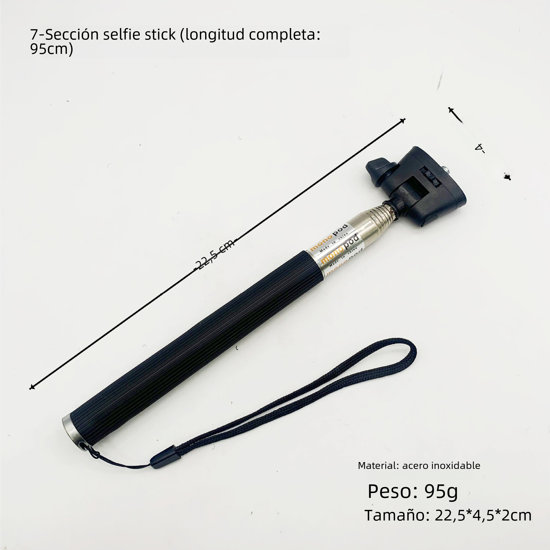 Fabricante 7-Sección selfie stick varilla telescópica gopro selfie stick ranura tubo de acero inoxidable selfie stick deportes Cámara varilla de extensión