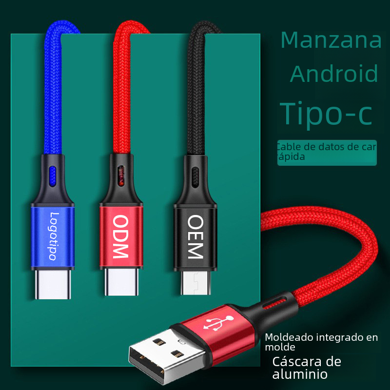 2 M de carga rápida cable de datos del teléfono móvil 3 M alargado nylon tejido para Apple Android tipo-c de carga al por mayor