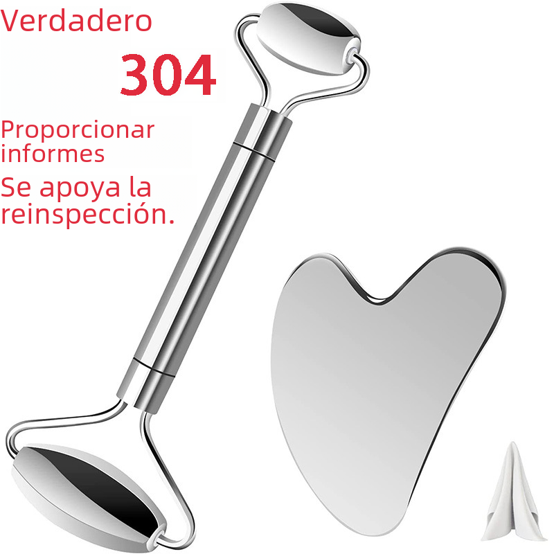 Rodillo de acero inoxidable masajeador 304 raspado traje de placa de elevación facial y apriete palo de masaje facial herramienta de cuidado de la piel