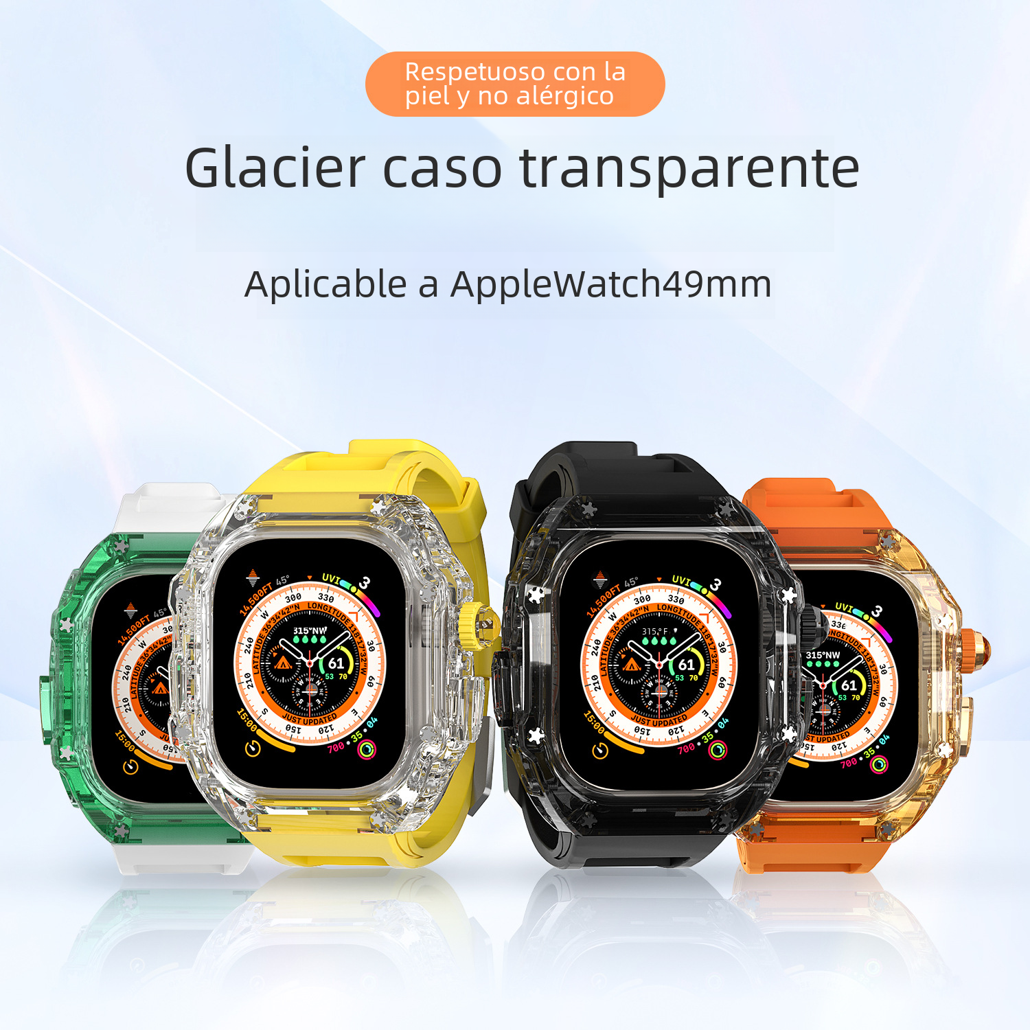 Funda protectora transparente de goma de flúor de 49 mm Compatible con reloj 8 Ultra 45 44