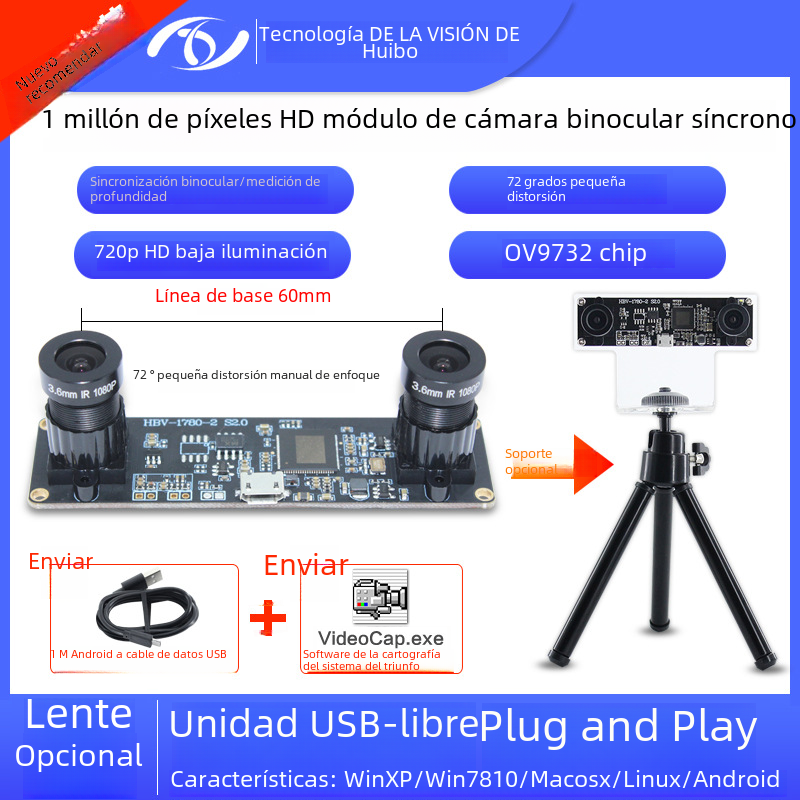 Reconocimiento facial AR Detección de profundidad 1 millones de píxeles HD módulo OV9732 módulo de cámara síncrona binocular