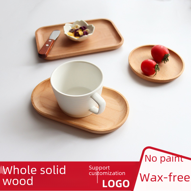 Wooden small tray wooden plate oval Japanese style tray ins style tableware solid wood snack plate afternoon tea saucer
