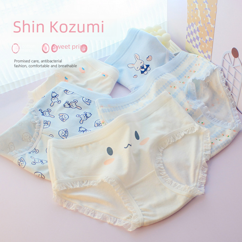 Spring and summer sweet Japanese fresh strawberry cute rabbit girl pure cotton underwear female pure cotton crotch mid-waist student briefs