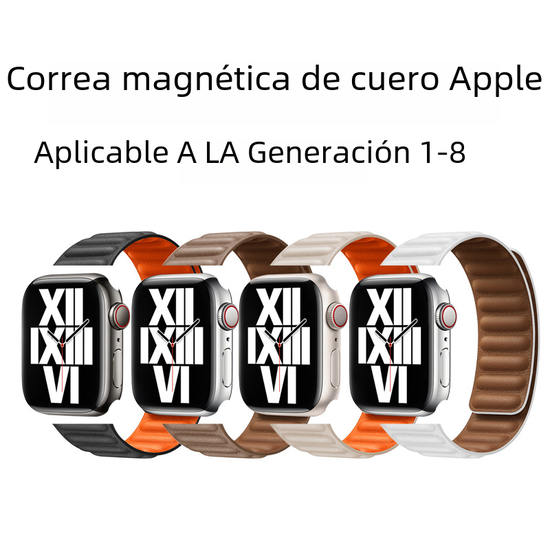 Adecuado para Apple Watch correa de cuero magnética de segunda generación de cuero de doble cara Applewatch correa de reloj S9 Universal 1-8 generación