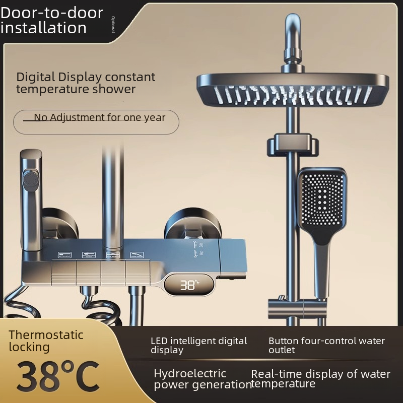 Bathroom Shower Head Set Wholesale Bathroom Piano Key Digital Thermostatic Full Copper Pressure Boost Rain Shower Head Hotel Use