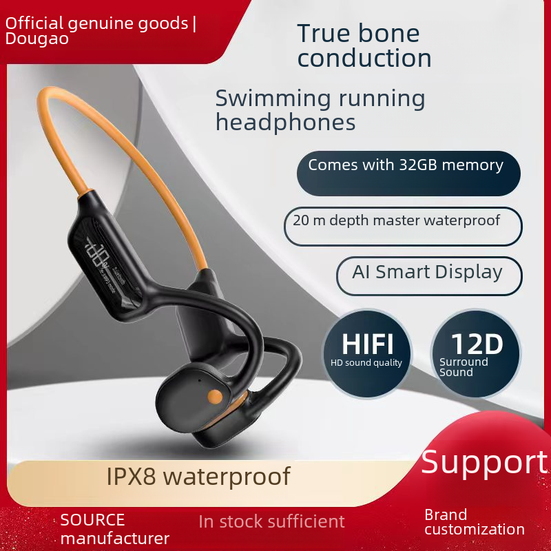 New display screen bone conduction Bluetooth headset 5.3 with waterproof swimming 32G memory wireless sports headset
