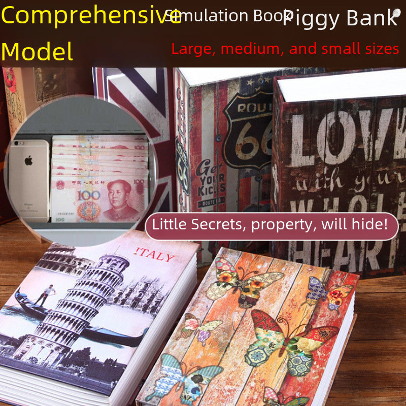 A book-style money box with a password lock, savings box, creative coin bank, and book safe.