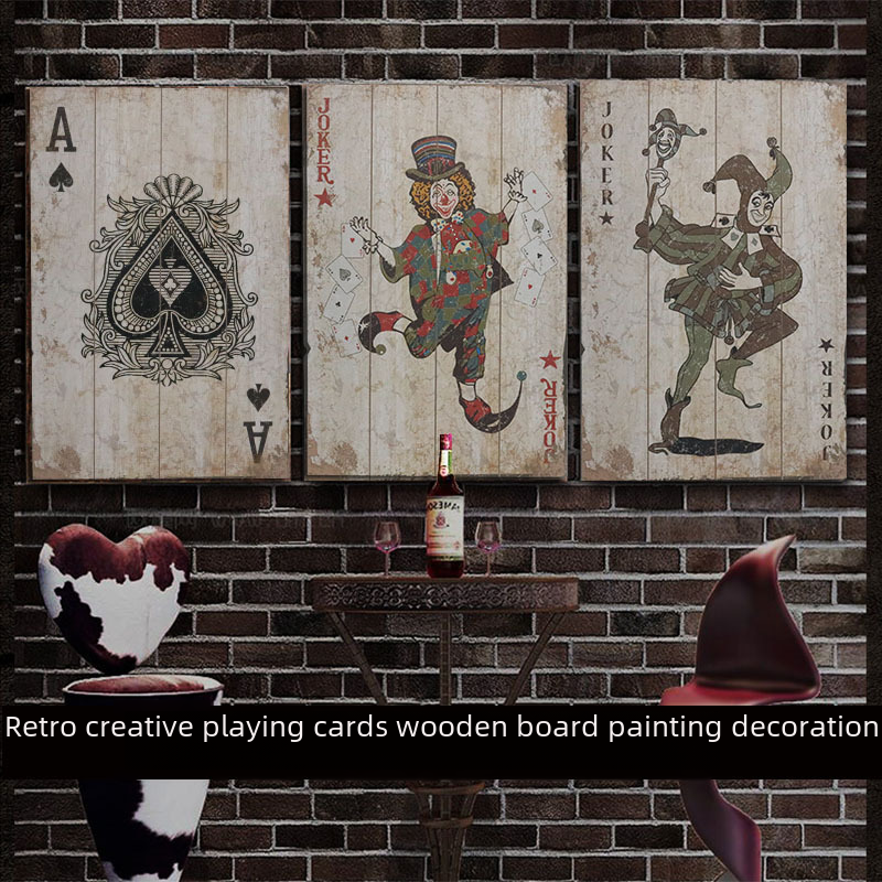 Direct Manufacturer Sales Retro Creative Wooden Poker Card Wall Decor for Bars Cafes Restaurants Lounges and Homes