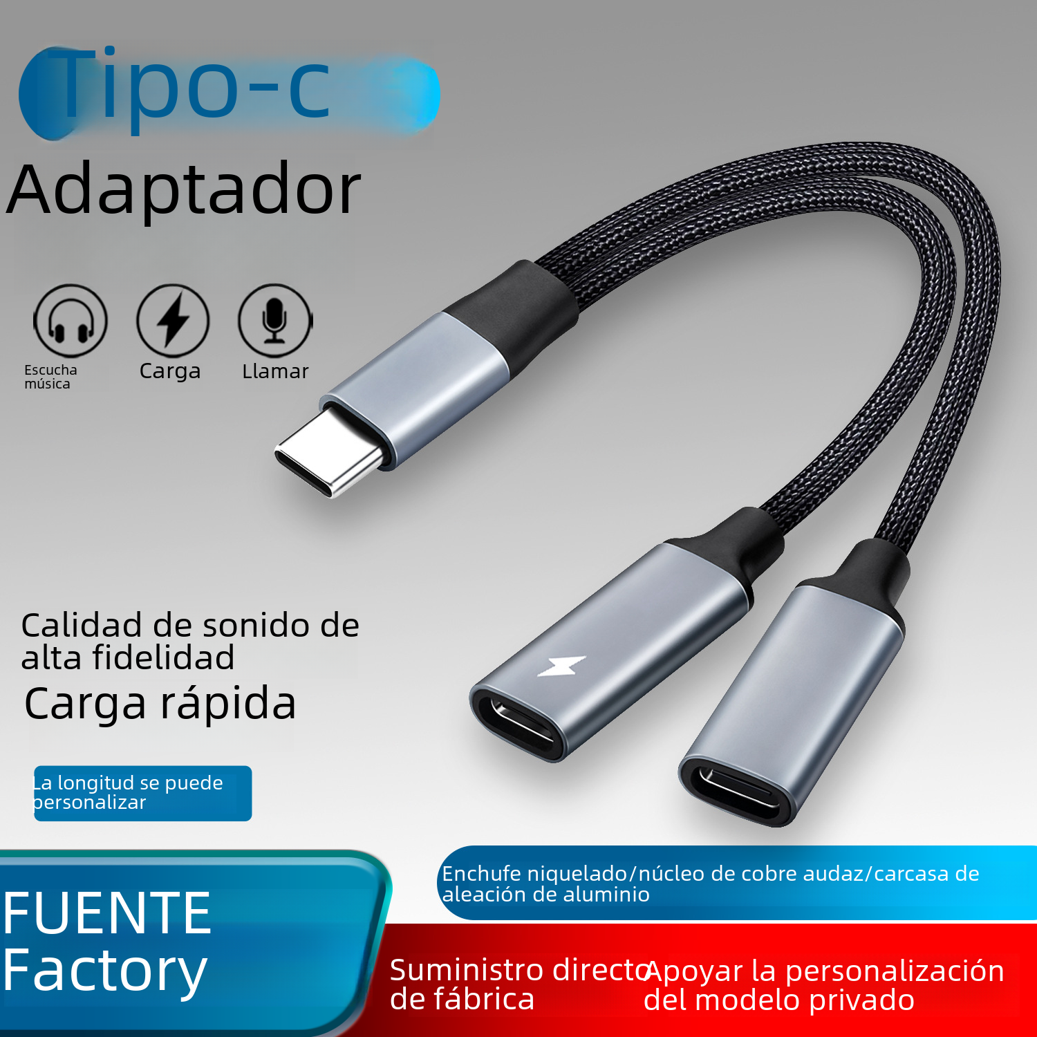 Typec cable adaptador de audio un minuto dos Adaptador Doble typec hembra de carga escuchar música teléfono móvil compatible Universal