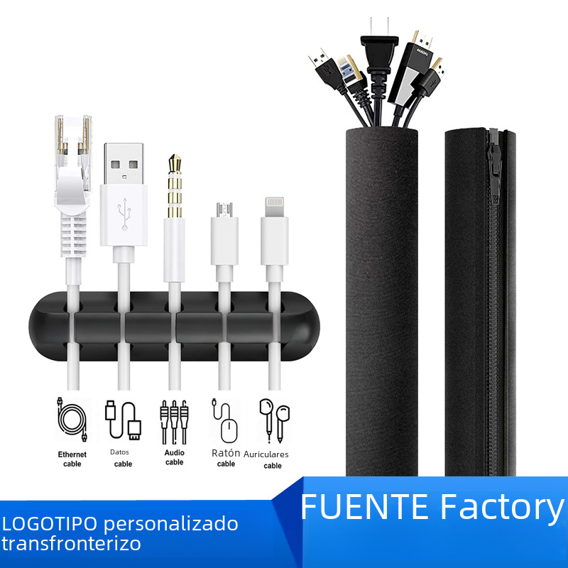 Organizador de cable de silicona de escritorio de 5 agujeros de carga USB titular del cable de datos Winder Cable de almacenamiento de tela hebilla titular del cable