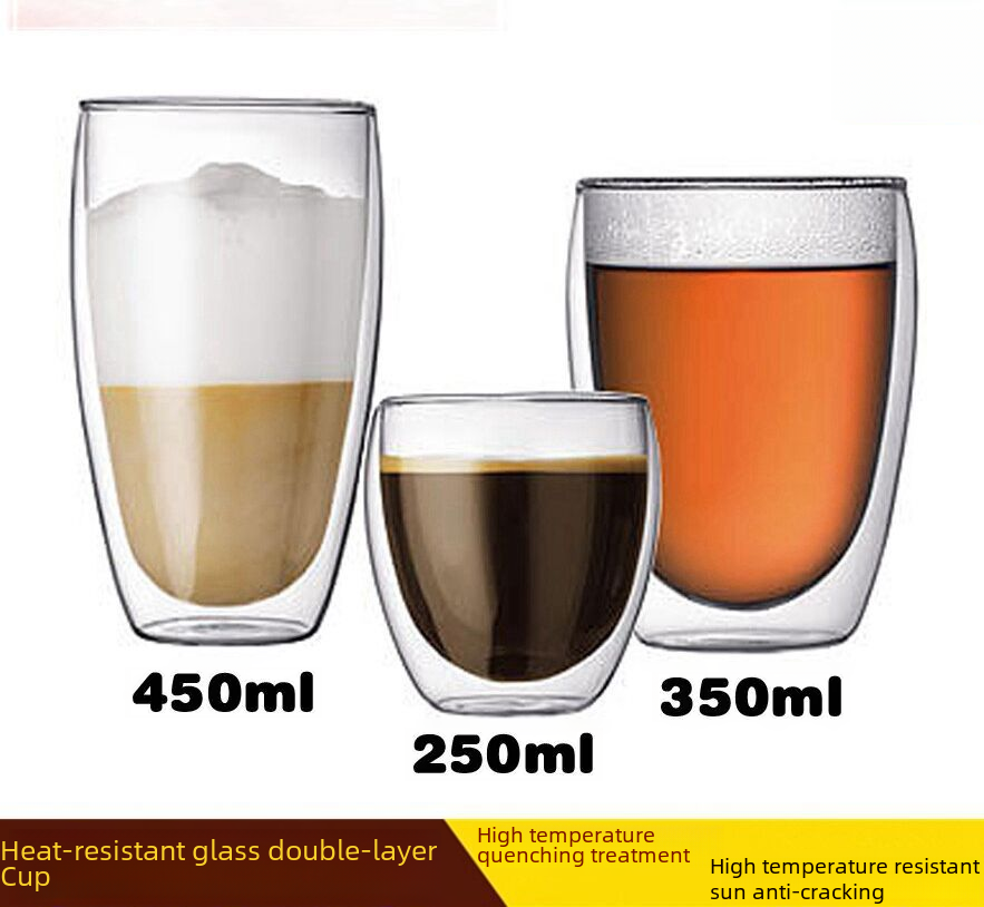 High borosilicate heat-resistant glass water cup with lid double-layer cup beverage milk cup insulated coffee cup heat preservation