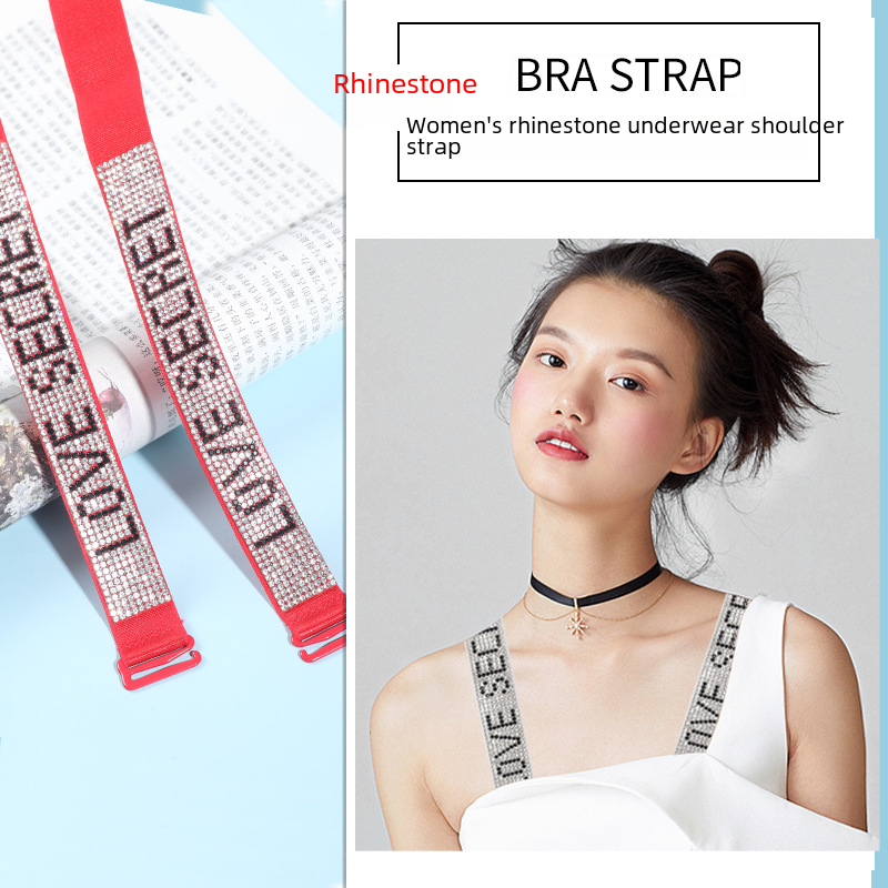 Rhinestone shoulder strap underwear with exposed pearls and diamond bra straps replacement with diamond letter bra wide shoulder straps