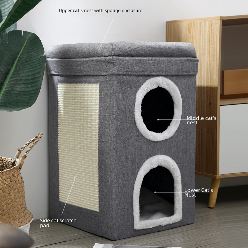 Pet supplies Amazon's new foldable storage cat nest for all seasons, claw-grinding sisal mat three-layer cat nest
