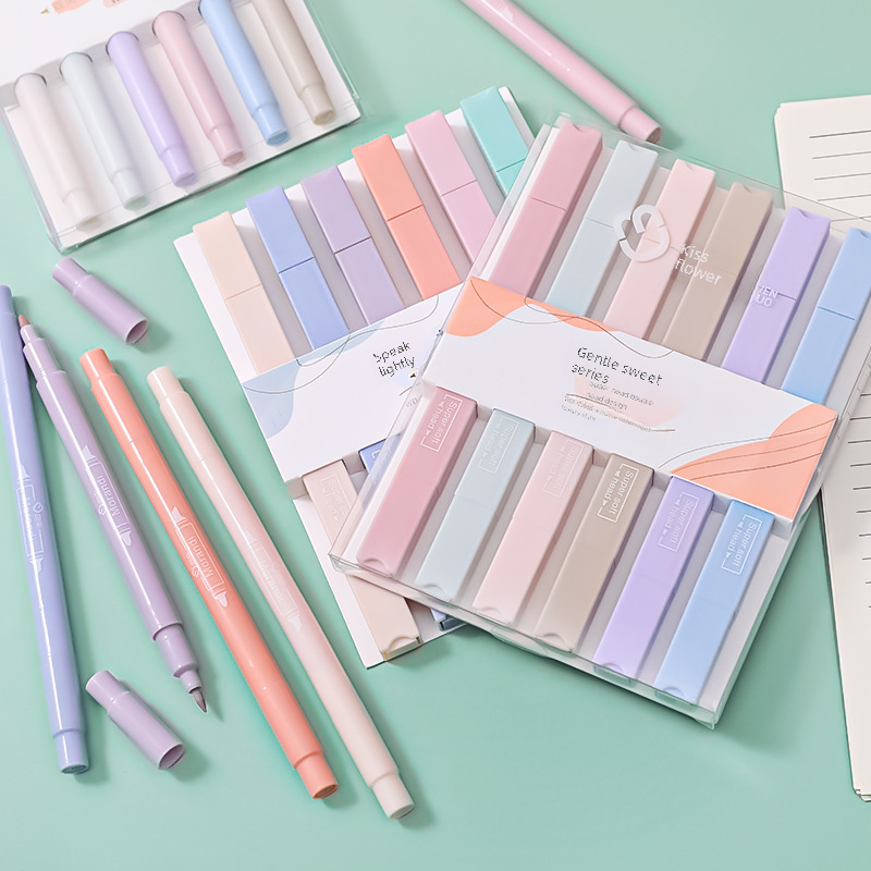 Stationery student dual-head marker colored bullet pen macaron Morandi fluorescent colored handmade diary pen