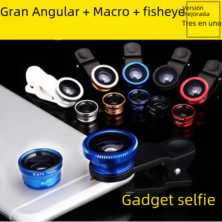 Teléfono móvil lente lupa 180 grados fisheye gran angular macro selfie dispositivo tres-en-uno ojo de pez clip lente