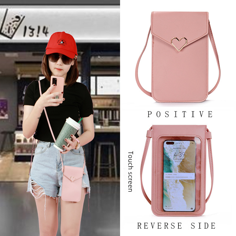 Factory Direct Sales Women's Fashion Lock Buckle Crossbody PU Leather Touch Screen Mobile Phone Wallet Women's Retro Student Buckle Small Purse 