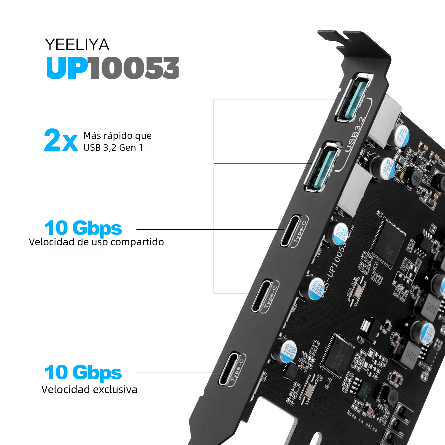 Tarjeta de expansión Pcie a tipo c Usb3.2 tarjeta adaptadora de ordenador de escritorio sin controlador de 20gbps