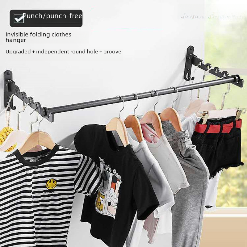 No punching folding clothes drying rack balcony clothes drying rod home hotel hotel indoor invisible single pole window frame clothes drying rack