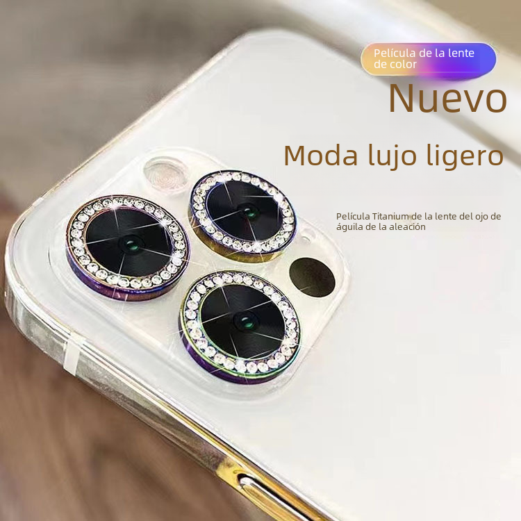 Adecuado para Apple 15PROMAX lente película iphone14promax metal diamante flash Cámara anillo protector