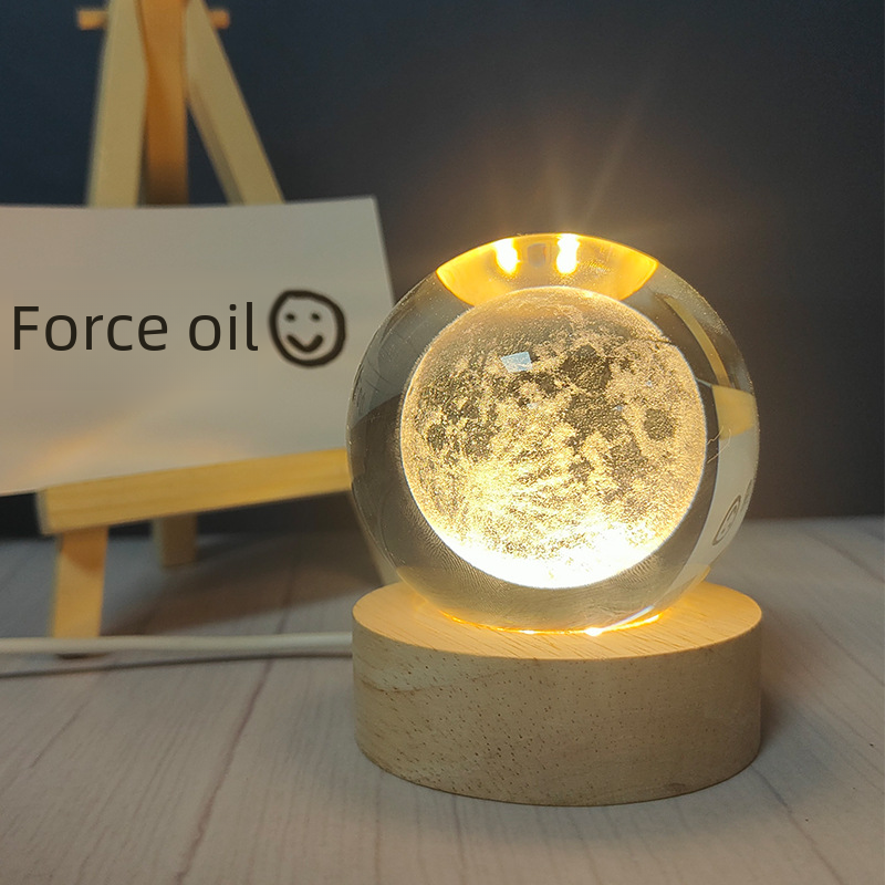 Creative Gift Engraved Glowing Crystal Ball Night Light Craft Ornament Clover Rose Student Birthday Gift