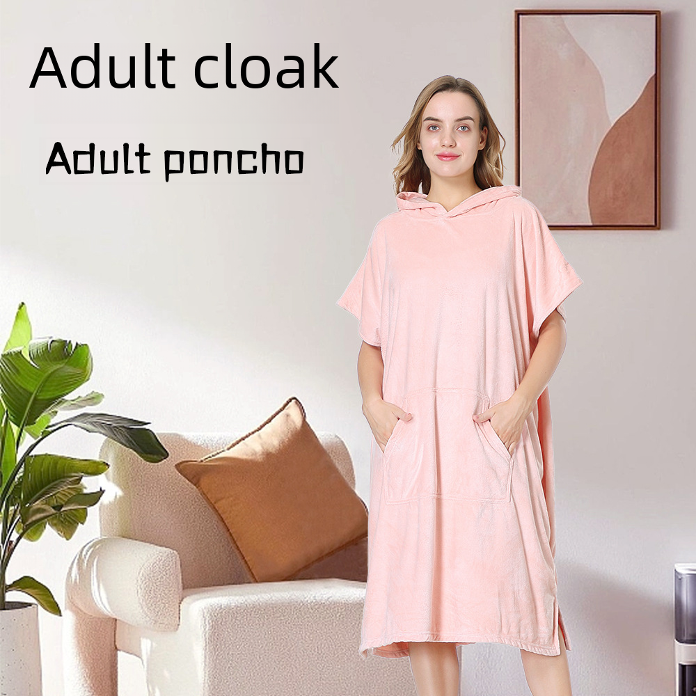 Amazon cross-border quick-drying beach bathrobe hooded bath towel cloak coral velvet men's and women's cloak surfing changing bathrobe