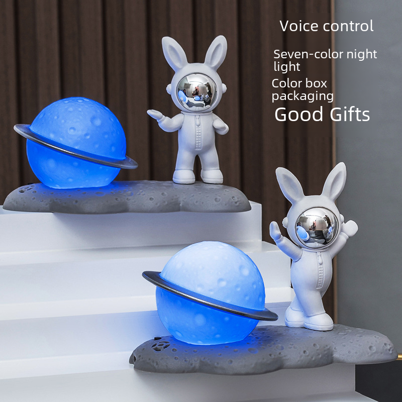Kids' Day Gift Bedside Light Voice Control Lamp Astronaut Night Light Rainbow Atmosphere Lamp Bedroom Desk Lamp Voice Night Light