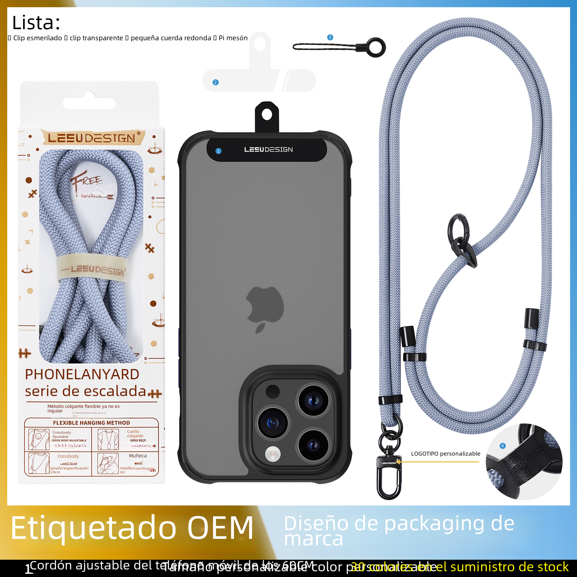Cordón de teléfono móvil al por mayor crossbody ajustable avanzado Halter muñeca tejida Sling back clip caja del teléfono móvil correa de cordón