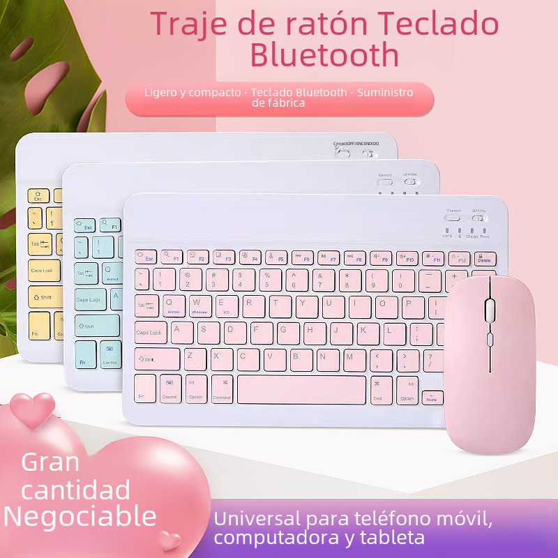 Mini teclado portátil Bluetooth colorido para Ipad, tableta, teléfono, ligero, fino, accesorio Digital para ordenador, juego de teclado y ratón