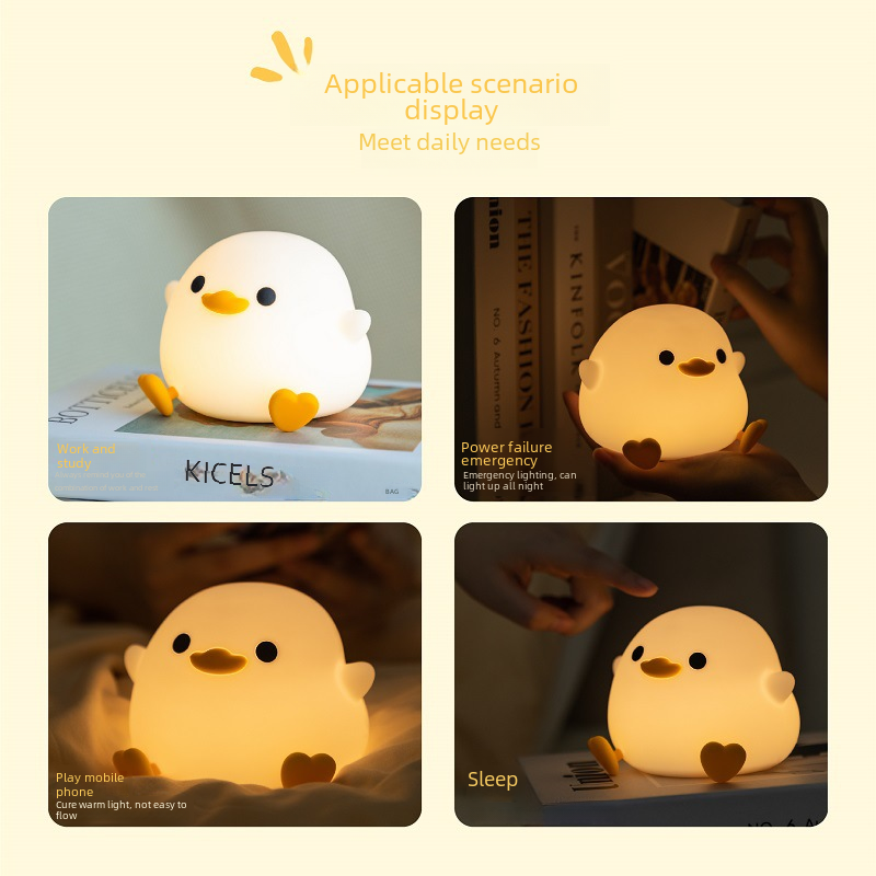 Xiaoou Fun Night Light Cute Silicone Pat Pat Duck Night Light Bedside Sleep Ducky Duck Gift Birthday