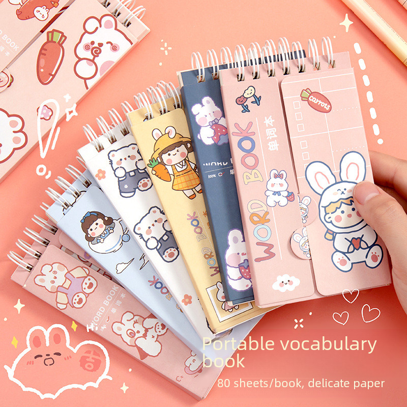 English Vocabulary Notebook for Daily Review - Spiral Bound Student Stationery Mini Portable Notebook - Sticky Notes Pad