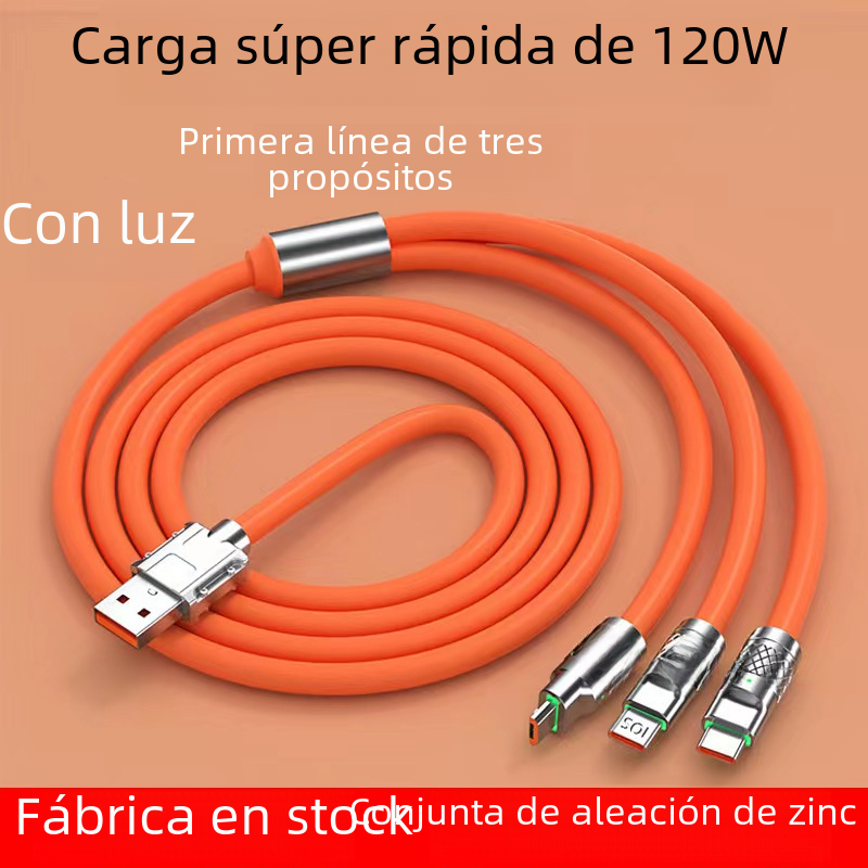 Aplicable a la línea de clientes de aleación de zinc de uno a tres máquinas de teléfono móvil Huawei 120W cable de datos de corriente súper grande