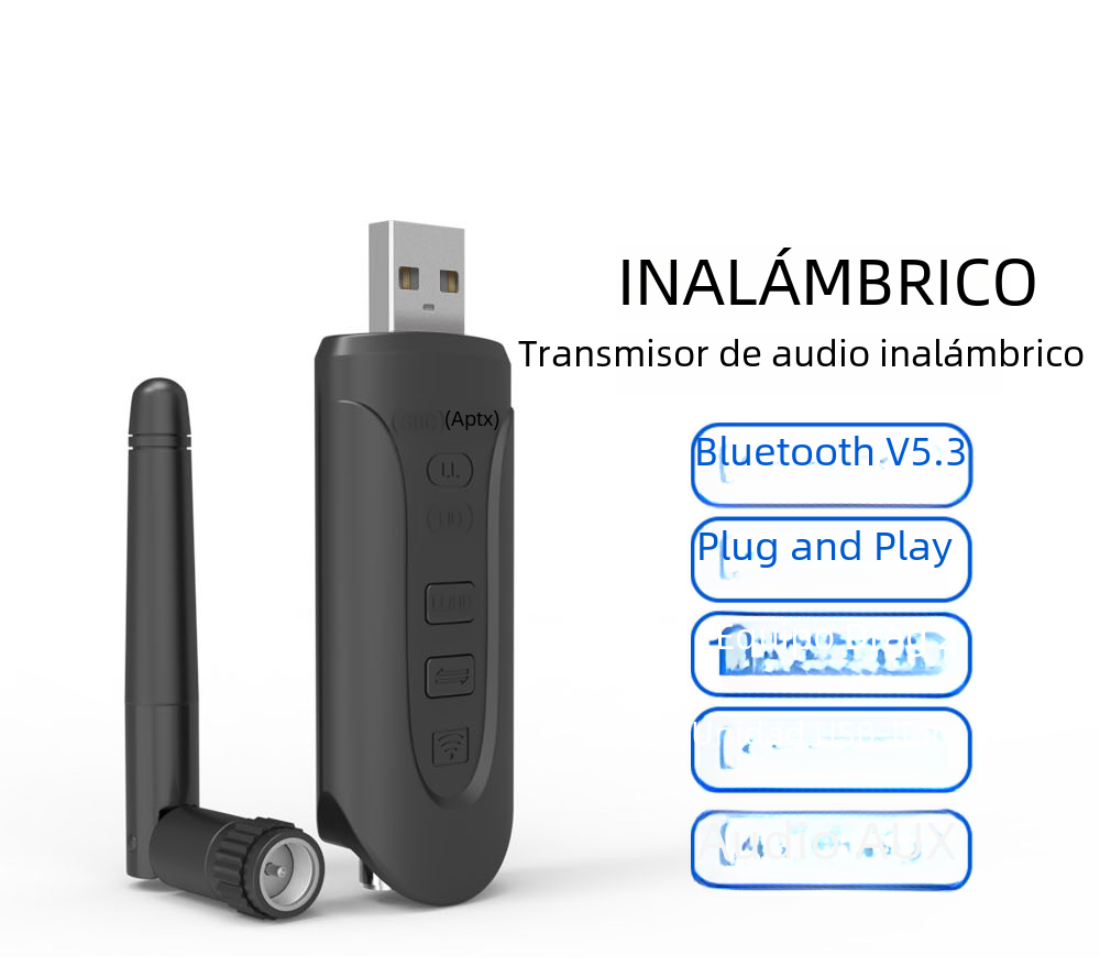 2022 nuevo Bluetooth 5,3 transmisor Qualcomm chip aptx HD soporte call back ordenador uno a dos