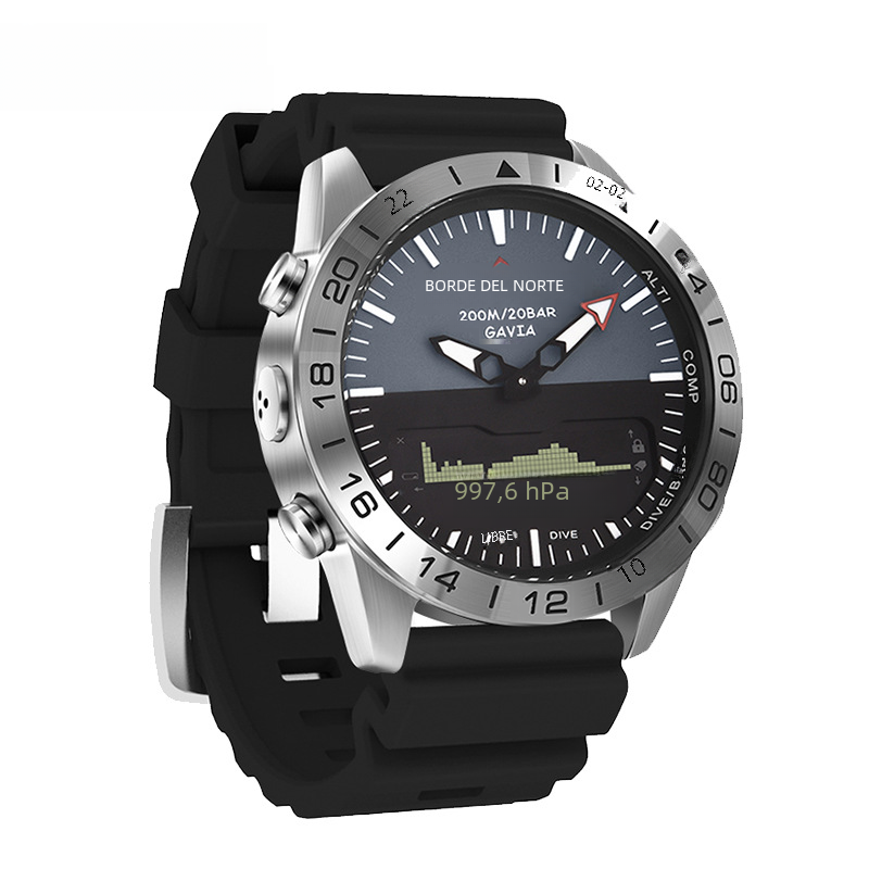 Hombres de negocios Ocio deportes al aire libre impermeable reloj de acero de alta presión reloj de buceo doble pantalla de acero inoxidable reloj de pulsera